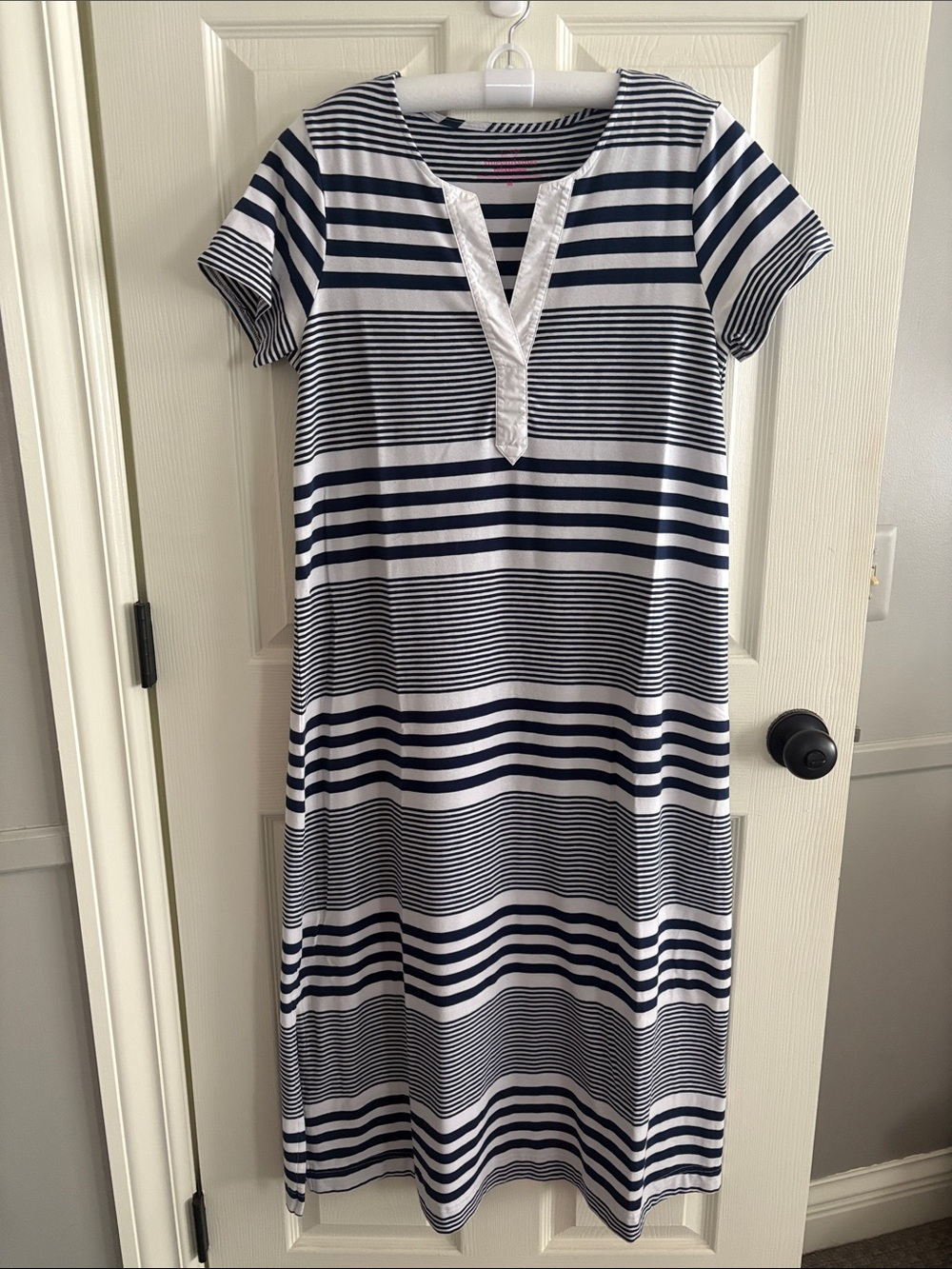 Vineyard Vines Navy & White Striped Tee with Pink Logo